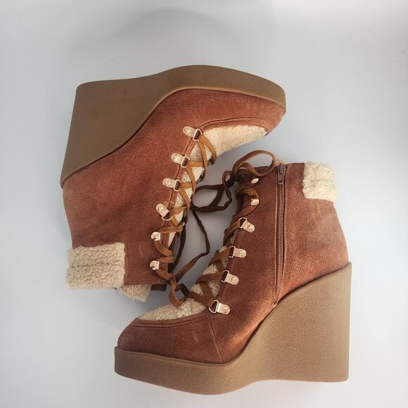 Jessica Simpson Maelyn Suede Shearling Wedge Boots - Picture 4 of 10
